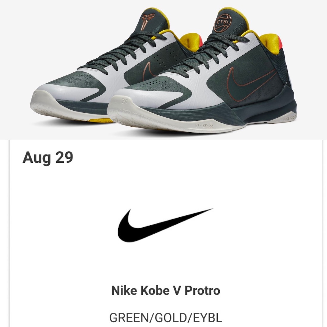 Nike Kobe 5 Protro EYBL Forest Green CD4991-300 Release Date Price