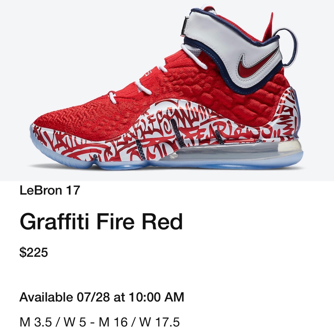 Nike LeBron 17 Graffiti Fire Red CT6047-600 Release Date