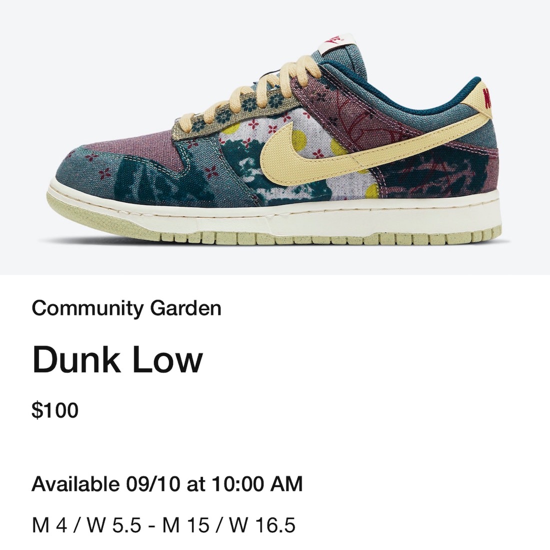 Nike Dunk Low Community Garden CZ9747-900 Release Date