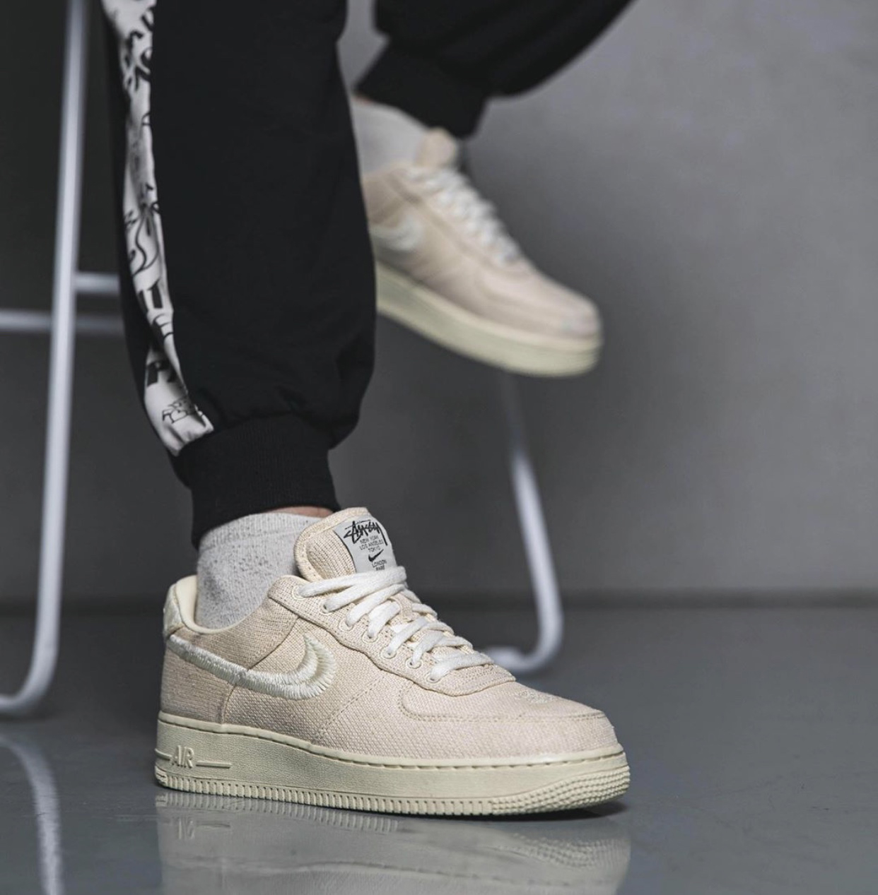 Stussy Nike Air Force 1 Fossil Stone CZ9084-200 Release Date On-Feet
