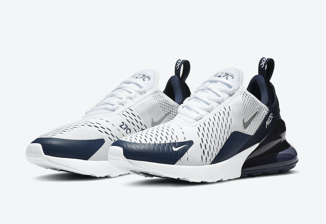 navy blue and white air max 270