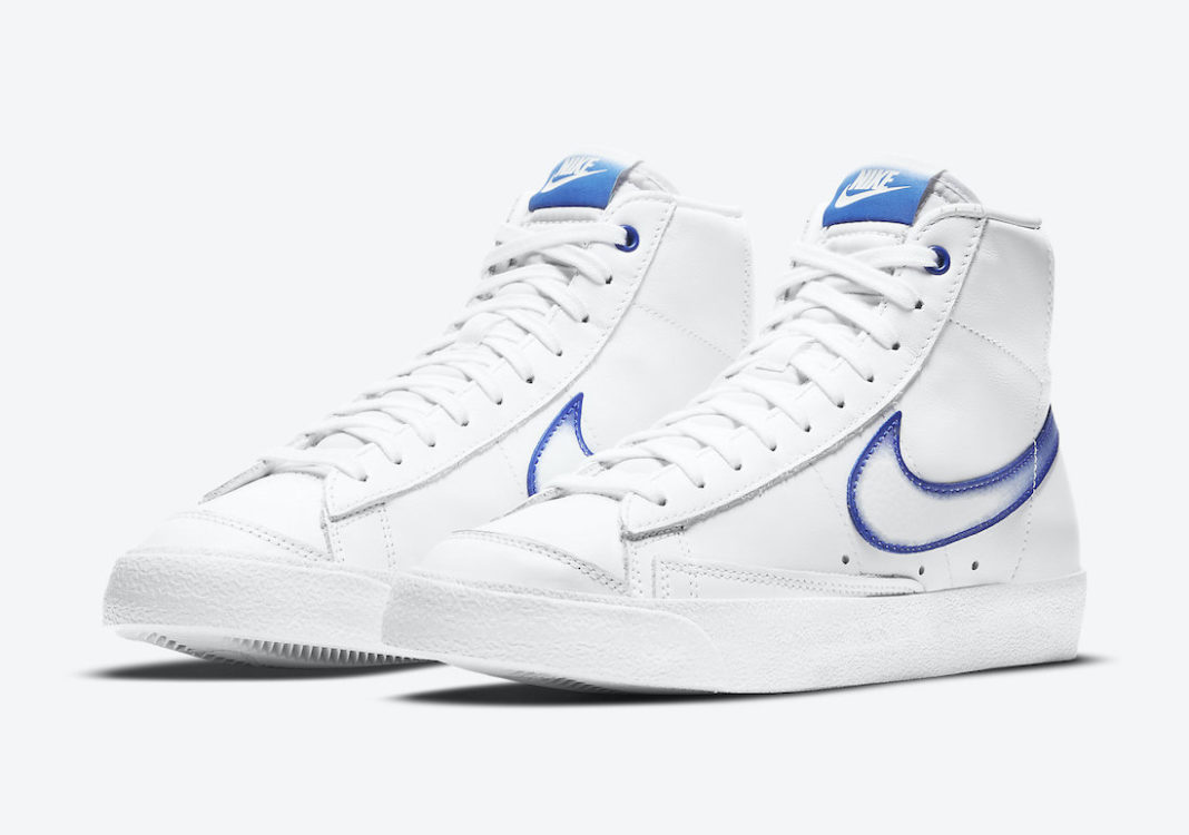white and royal blue sneakers