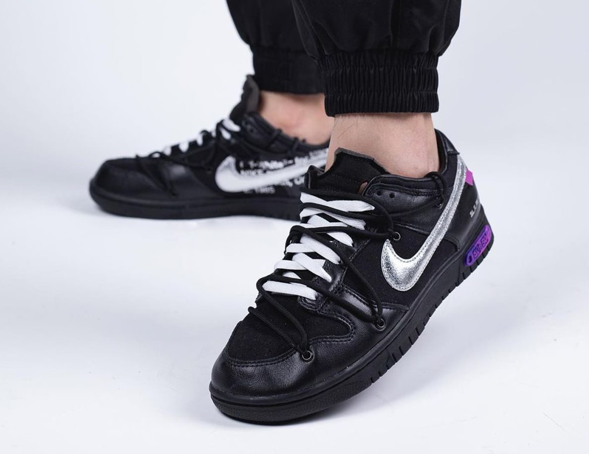 Off-White Nike Dunk 50 of 50 Black Silver Purple On-Feet