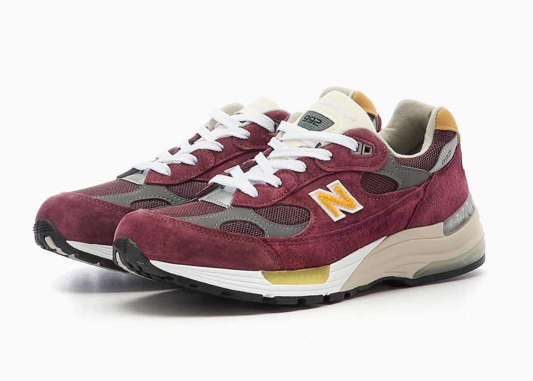 new balance 992 burgundy yellow
