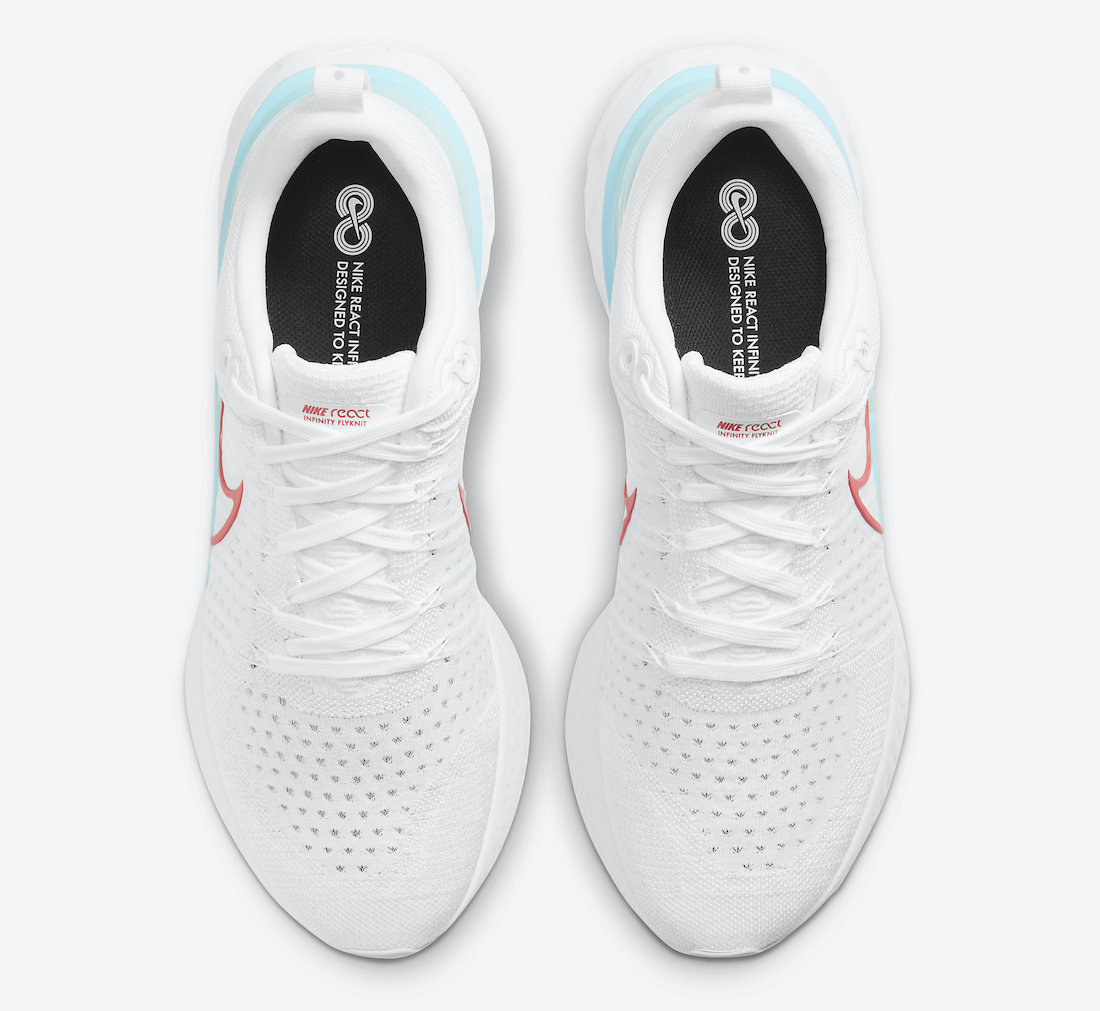 Nike React Infinity Run Flyknit 2 White Glacier Ice Chile Red CT2357 ...