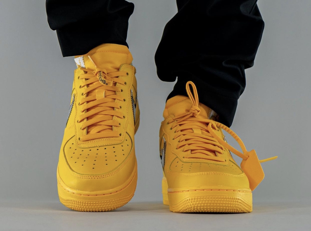Off-White x Nike Air Force 1 Low University Gold DD1876-700 Release Date On-Feet