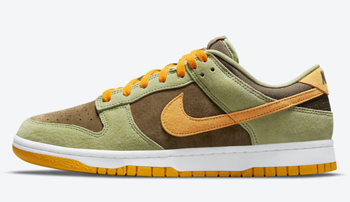 nike dunk low dusty olive pro gold official release dates 2021