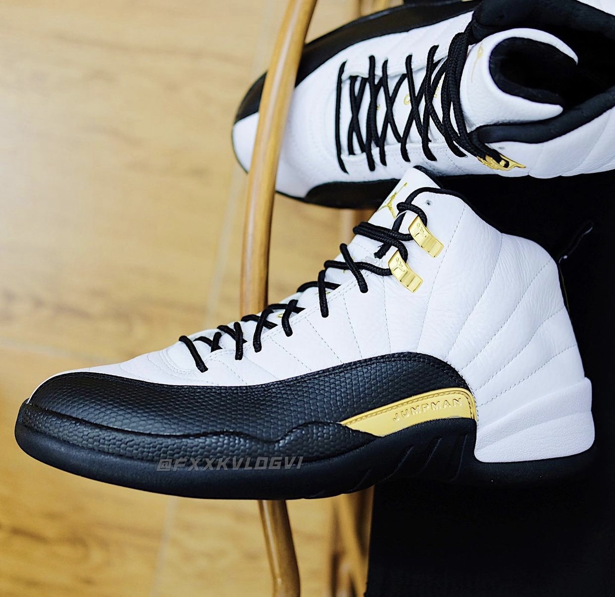 Jordan 12 black gold and white best sale