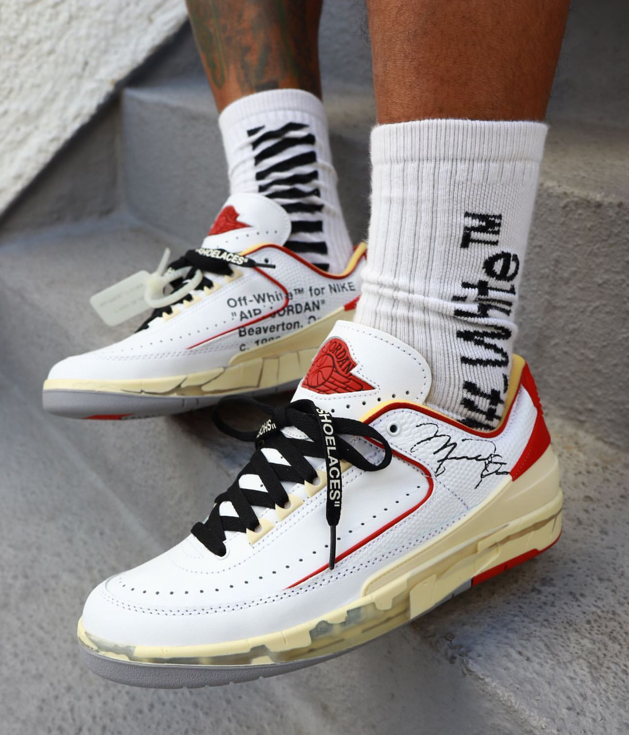 Off-White Air Jordan 2 Low White Red DJ4375-106 On-Feet