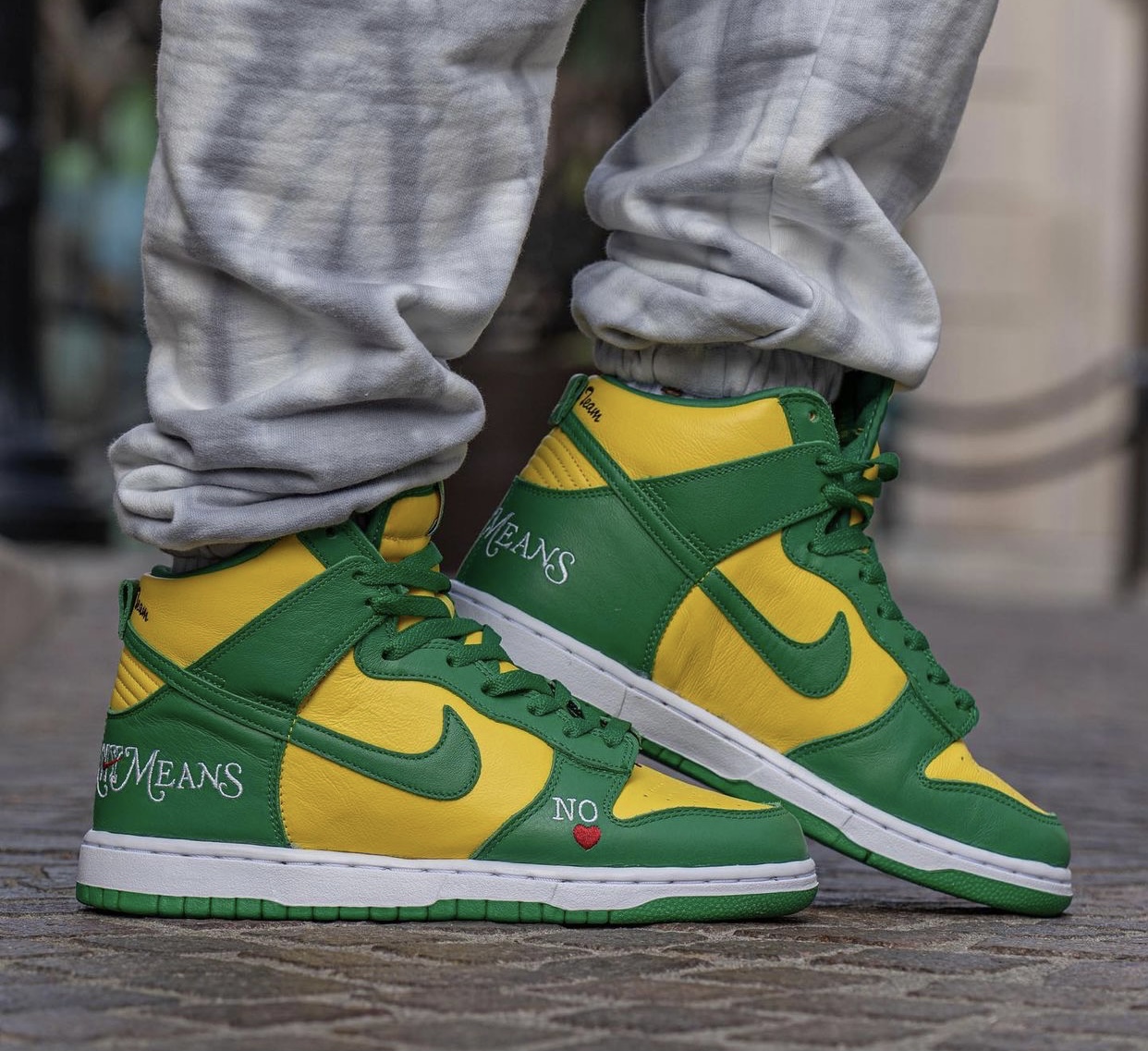 Supreme Nike SB Dunk High Brazil By Any Means DN3741-700 Release Date On-Feet