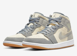 Air Jordan 1 Mid Covered in Cream Canvas and Grey Suede Air Jordan 1 Mid Grey Suede Gum DN4281-100 Release Date