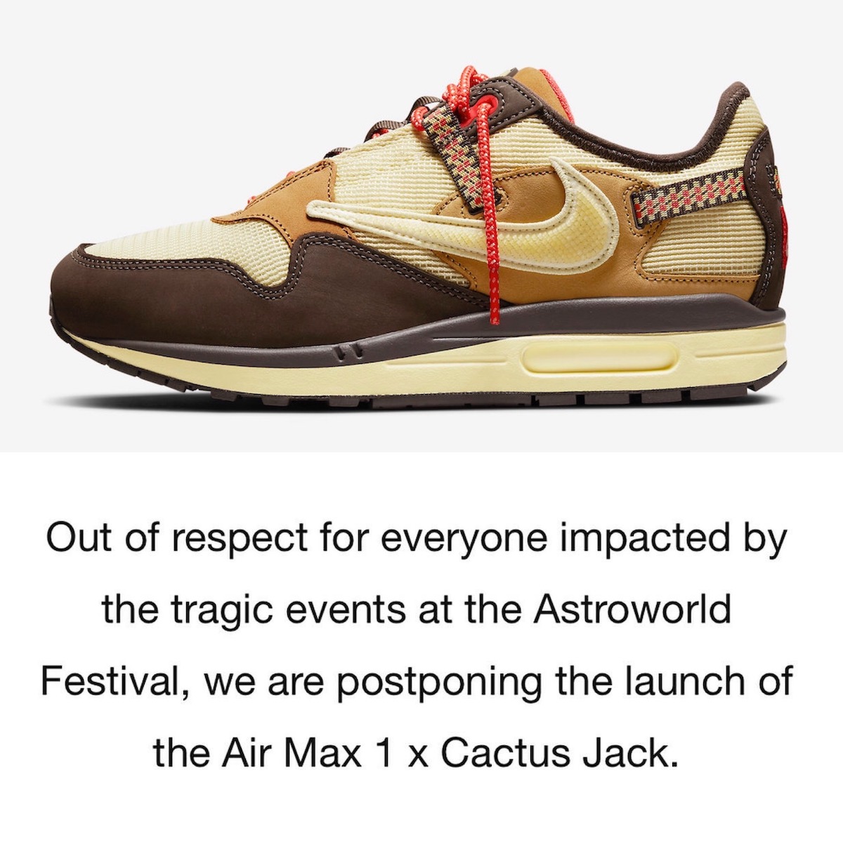 Travis Scott Nike Air Max 1 Postponed
