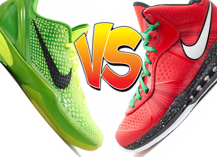 Nike Kobe 6 Grinch vs Nike LeBron 8 V2 Christmas Comparison - SBD