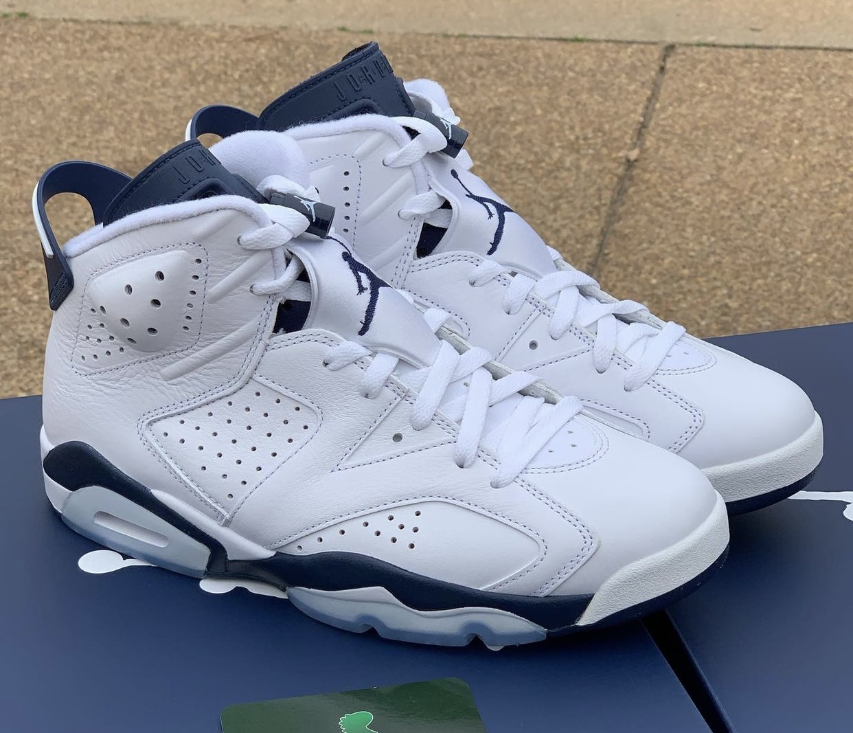 blue and white jordan 6's