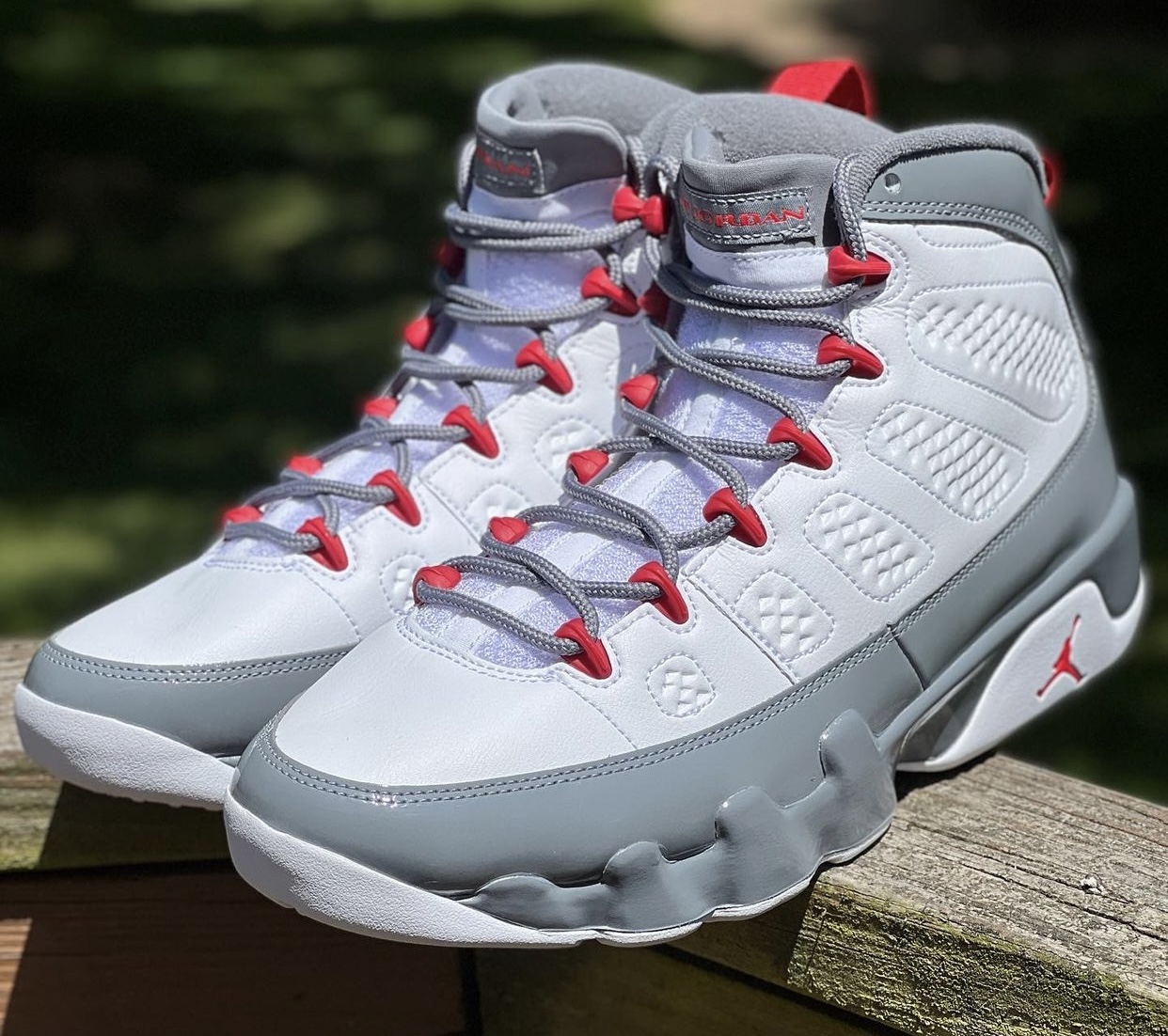 Jordan 9s hotsell red and white