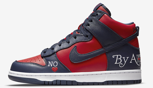 Supreme Nike SB Dunk High By any Means Navy Red official release dates 2022