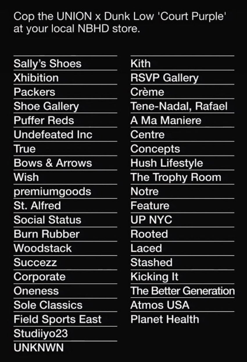 Union Nike Dunk Low NBHD Store Listings