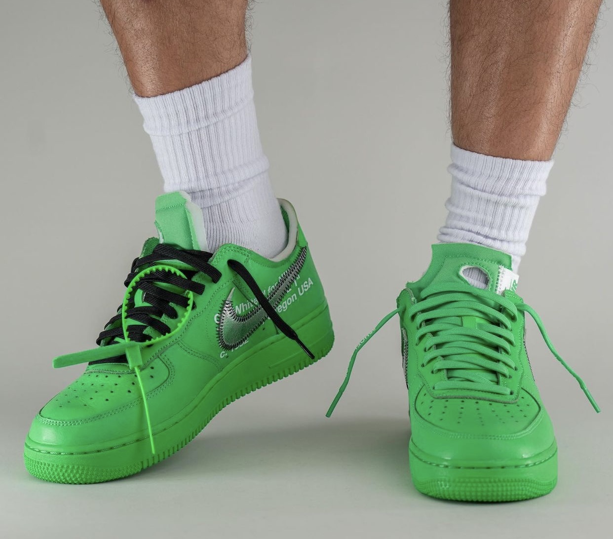 Off-White Nike Air Force 1 Low Light Green Spark On-Feet DX1419-300 Release Date