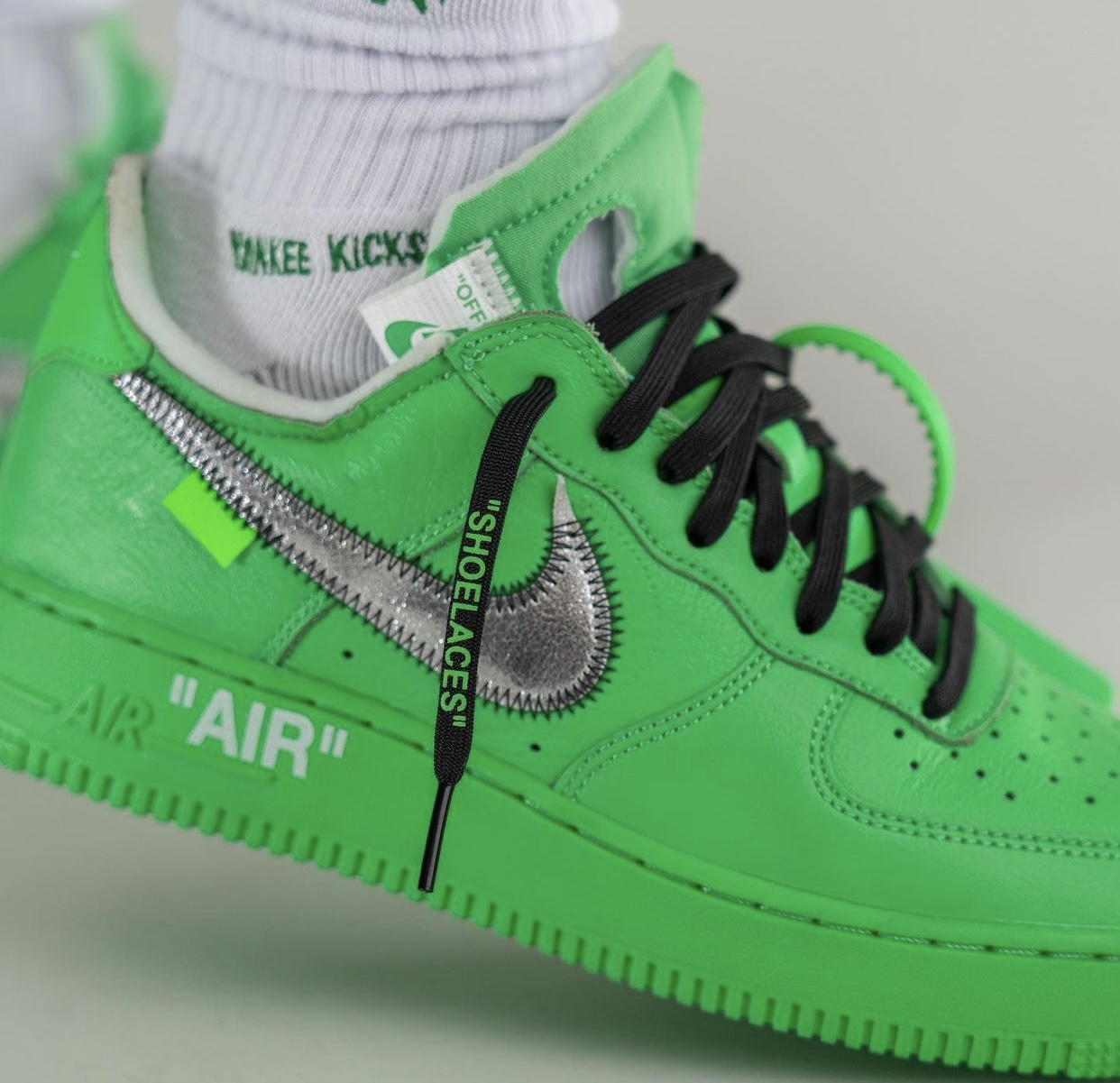 Off White Nike Air Force 1 Low Light Green Spark On Feet DX1419 300 Release Date 7