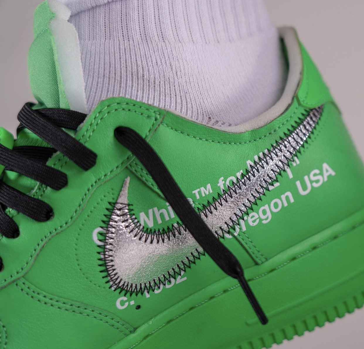 Off White Nike Air Force 1 Low Light Green Spark On Feet DX1419 300 Release Date 8