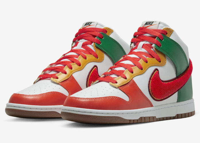 Nike Dunk High White Habanero Red Team Red Malachite DR8805-100 Release Date-4 Nike Dunk High Chenille Swoosh DR8805-100 Release Date