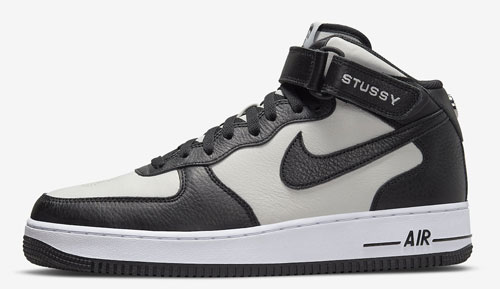 Stussy Nike Air Force 1 Mid Black Light Bone official release dates 2022