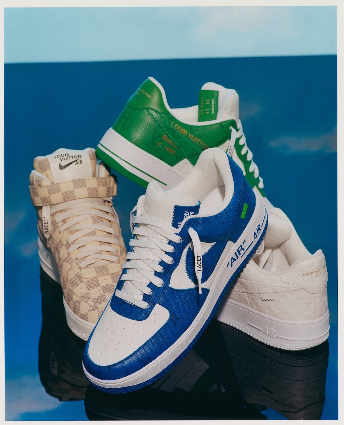 New 2022 Louis Vuitton Virgil Abloh Air Force 1 Flash Sneakers Blue USA 8  Shoes