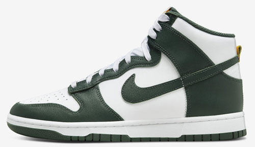Nike Dunk High White Green Gold official release dates 2022