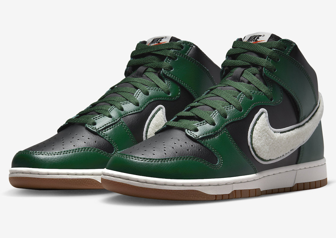Nike Dunk High Chenille Swoosh Black Gorge Green Summit White DR8805-001 Release Date