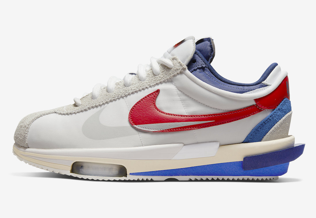 Sacai Nike Cortez 4.0 White Varsity Red Royal DQ0581-100 Release Date
