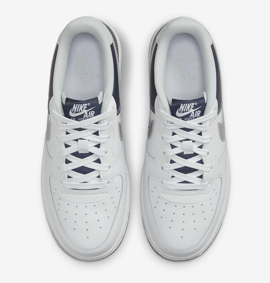 Nike Air Force 1 Low GS White Metallic Silver Midnight Navy DQ6048-100 ...