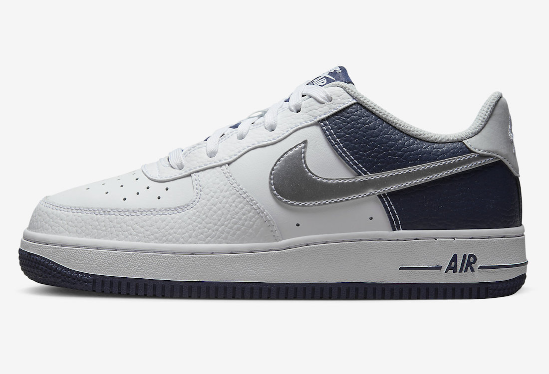 Nike Air Force 1 Low GS White Metallic Silver Midnight Navy DQ6048-100 Release Date