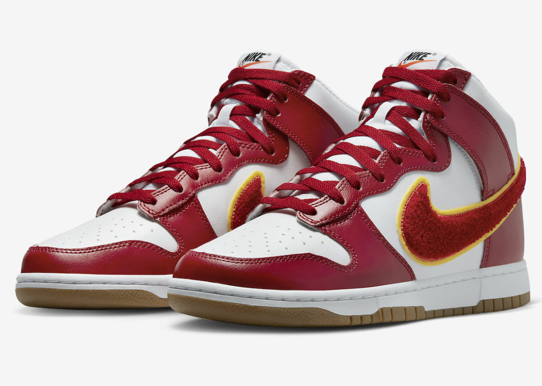 Nike Dunk High Chenille Swoosh White Gym Red DR8805-101 Release Date