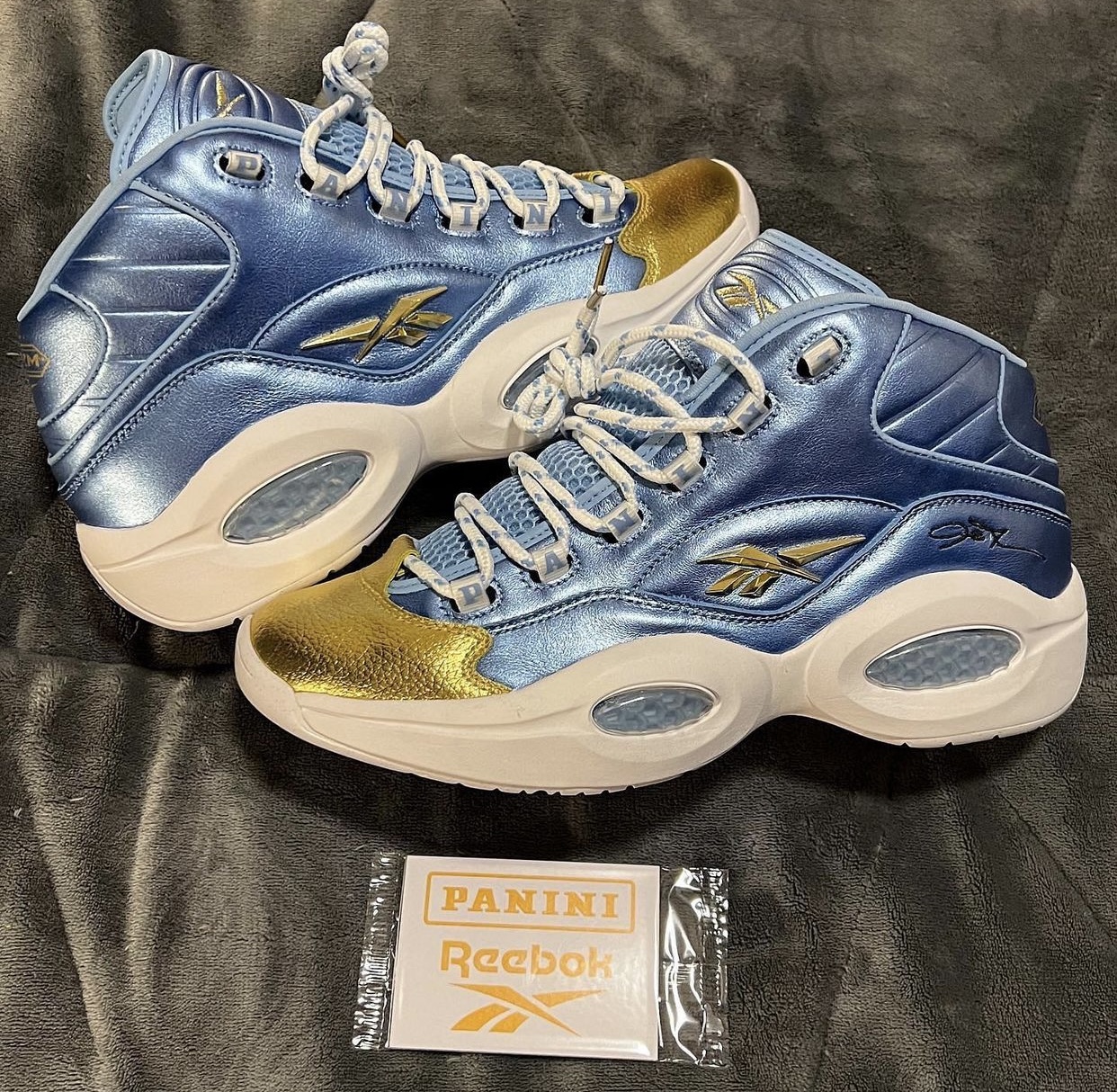 Panini x Reebok Question Mid Blue Gold Friends and Family | SBD