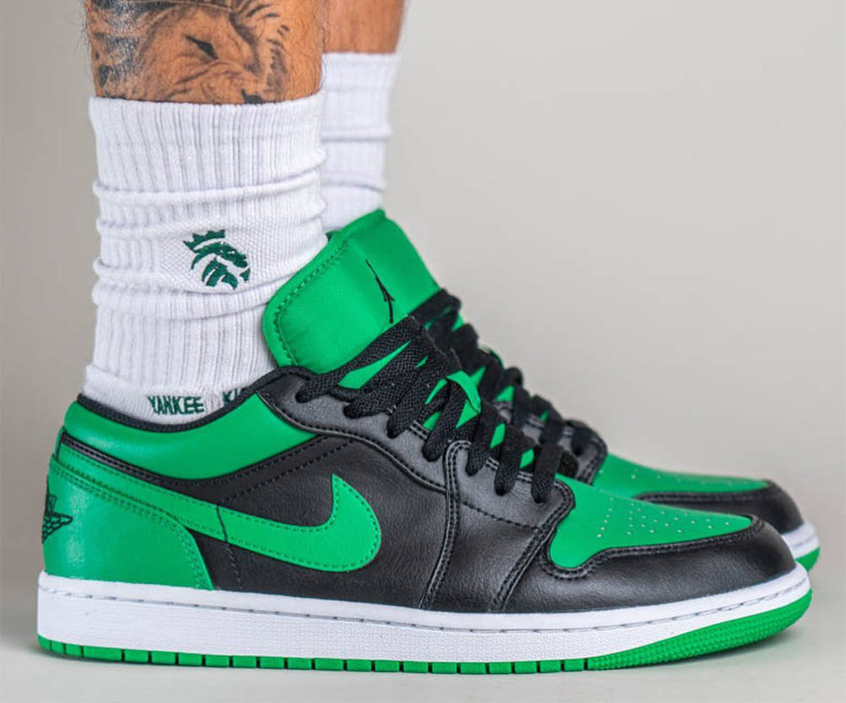 Air Jordan 1 Low Black Lucky Green 553558-065 Release Date On-Feet Lateral