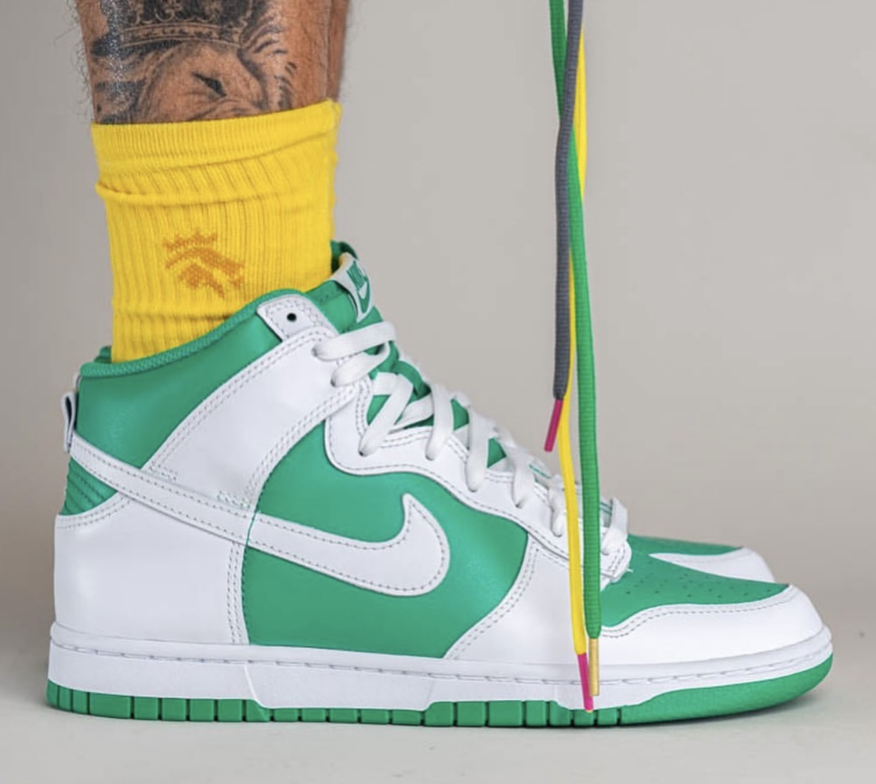 Nike Dunk High Pine Green White On-Feet Side