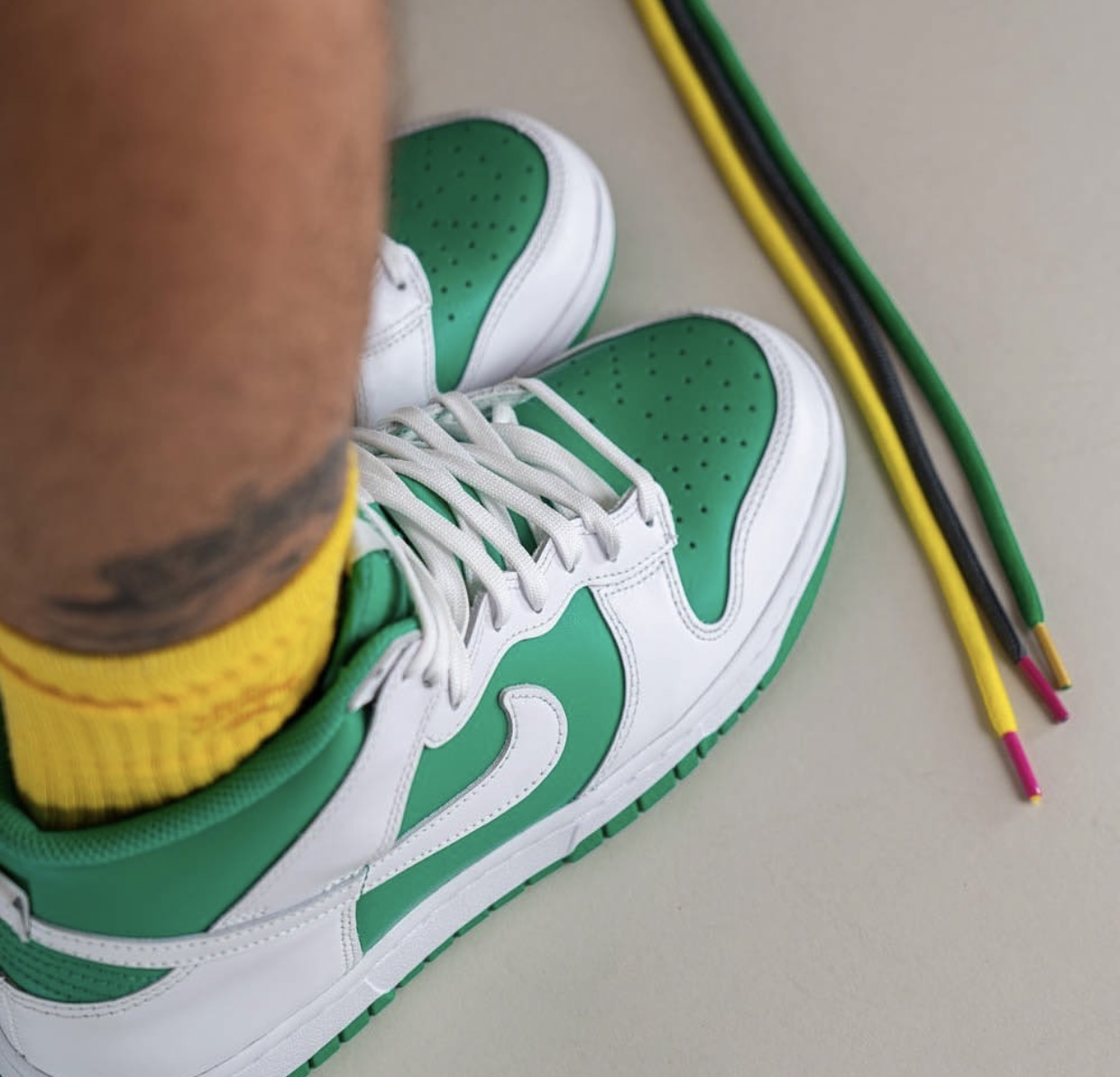 Nike Dunk High Pine Green White On-Feet Laces
