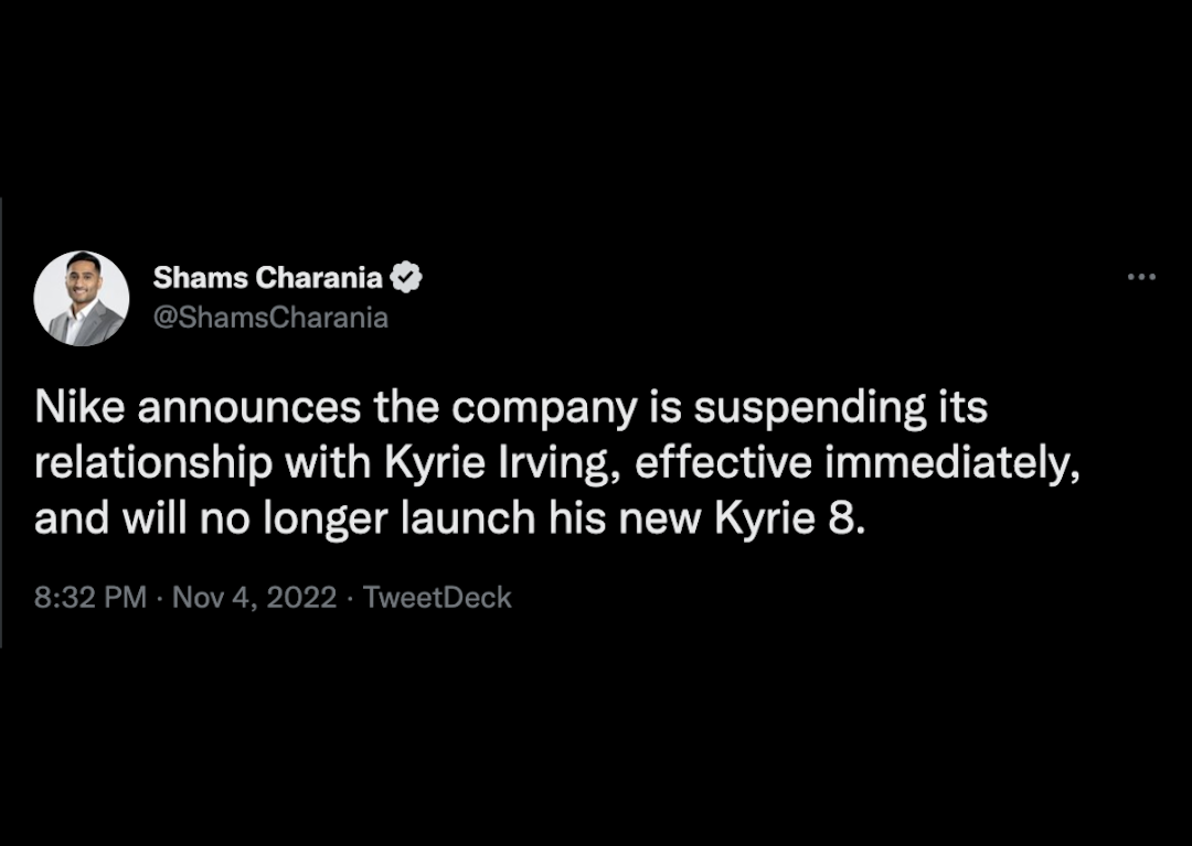Nike Suspends Kyrie Contract