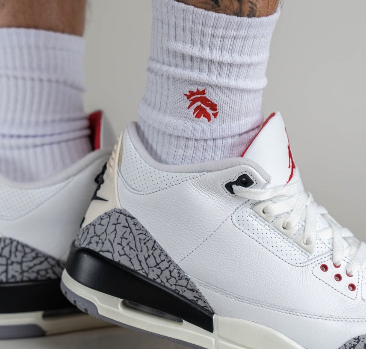 Air Jordan 3 White Cement Reimagined DN3707-100 Release Date On-Feet Tongue