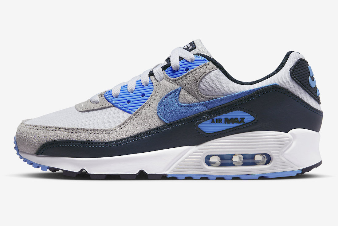 Nike Air Max 90 White University Blue Dark Obsidian DQ4071-101 Release Date Lateral