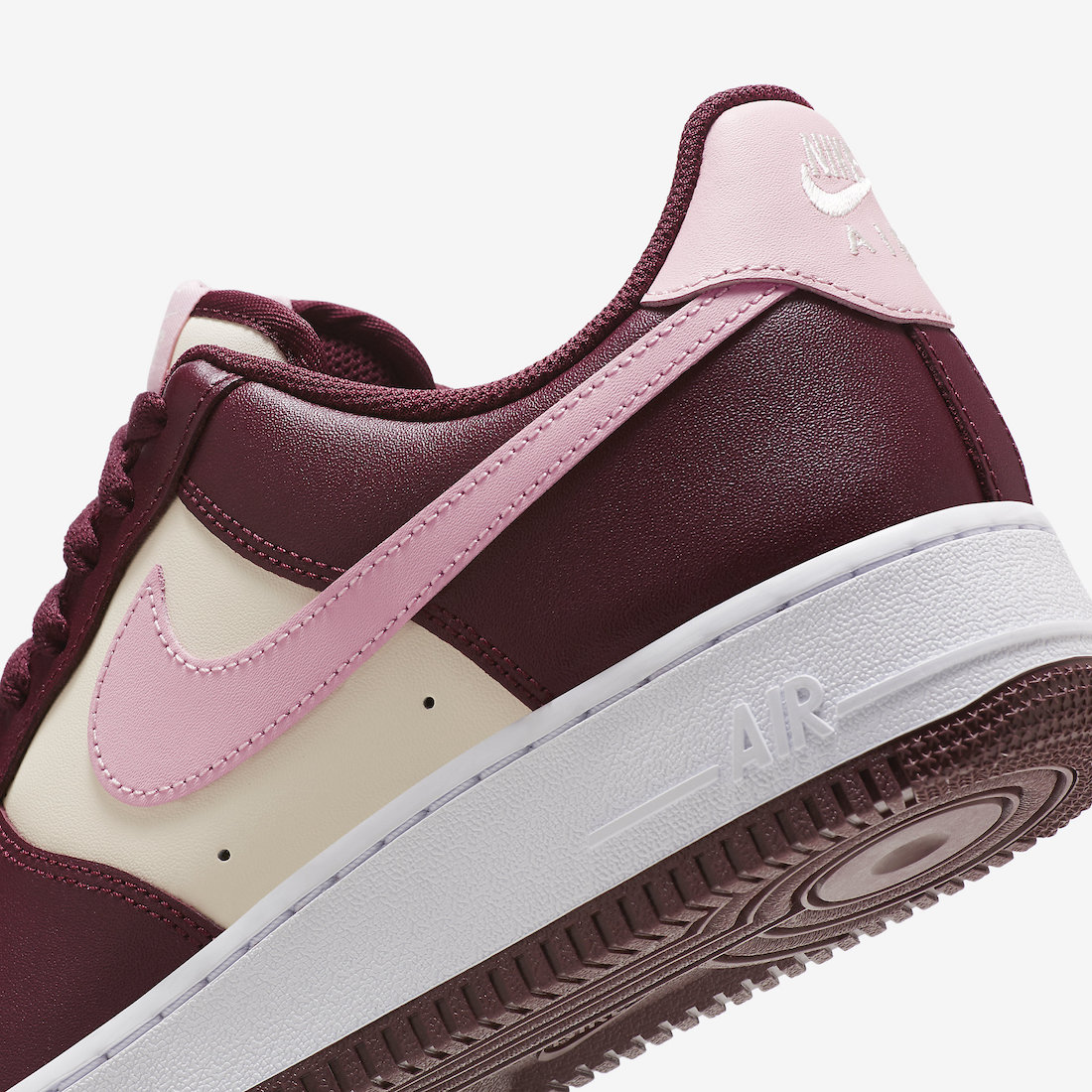 Nike Air Force 1 Low Valentines Day Sail Night Maroon Medium Soft Pink Release Date Heel Tab
