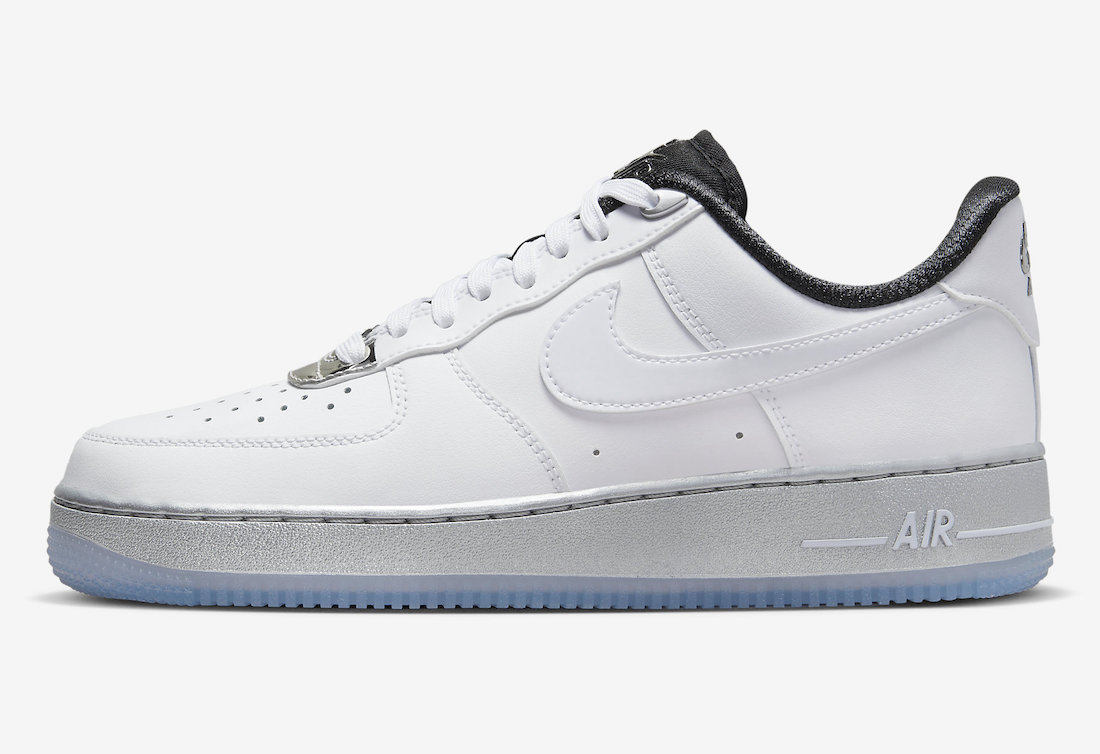 Nike Air Force 1 Low White Chrome Metallic Silver Black DX6764-100 Release Date Lateral