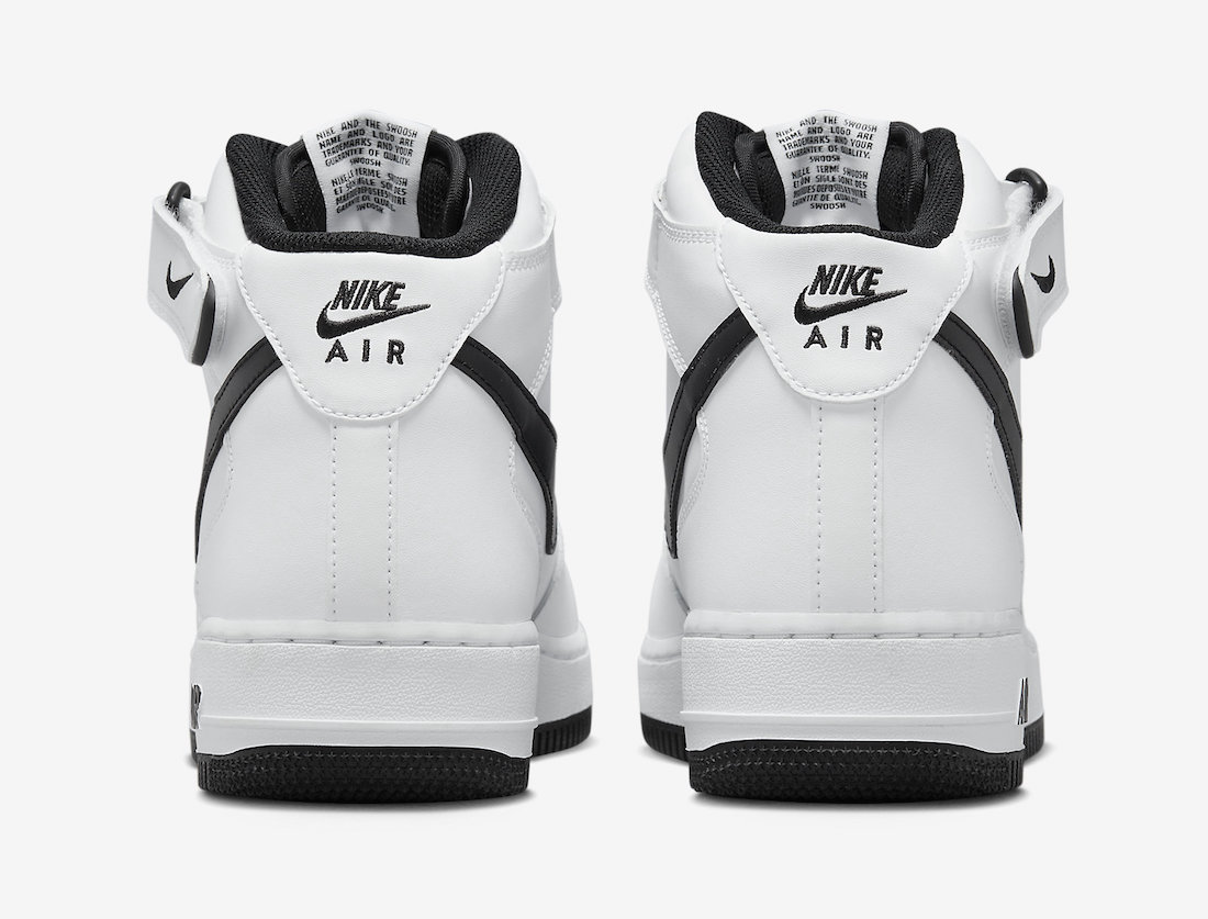 Nike Air Force 1 Mid White Black DV0806-101 Release Date Heel