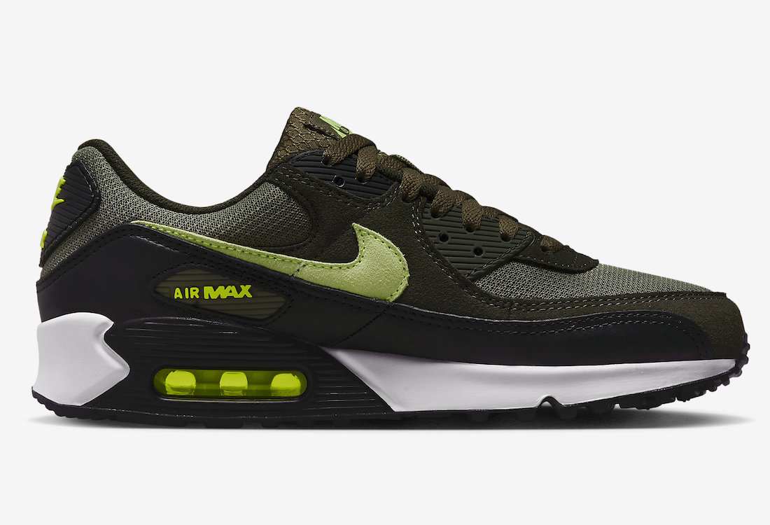 Nike Air Max 90 Medium Olive Volt Sequoia White DQ4071-200 Release Date Medial