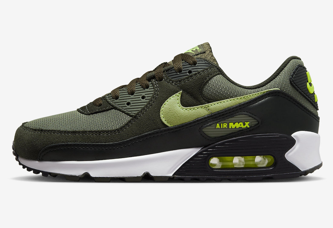 Nike Air Max 90 Medium Olive Volt Sequoia White DQ4071-200 Release Date Lateral