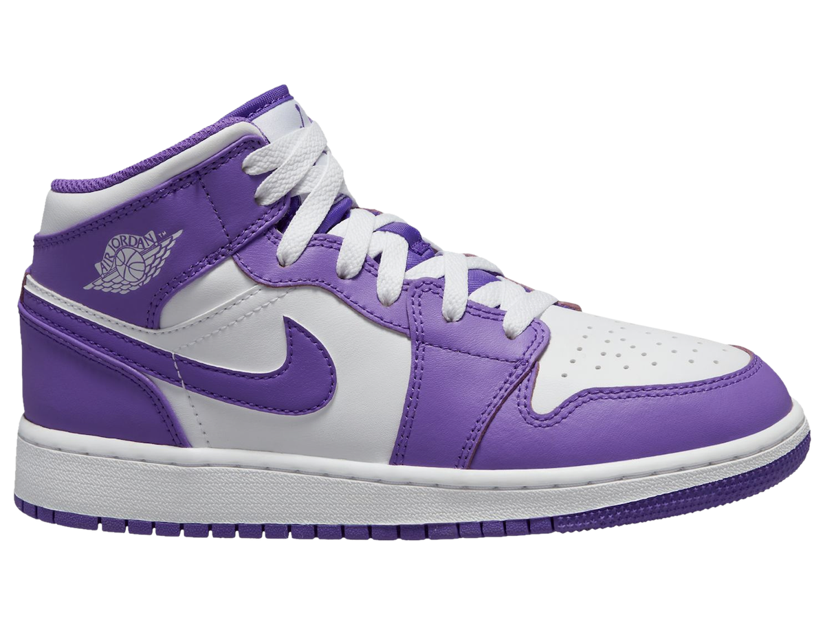 Kids Air Jordan 1 Mid Surface in White and Purple