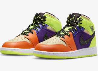Kids Air Jordan 1 Mid Highlighted in Volt and Vivid Orange Air Jordan 1 Mid GS Volt Vivid Orange FD8795-700