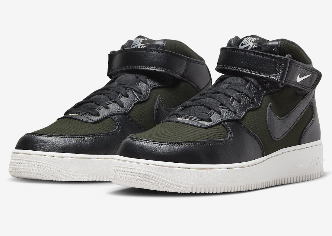 Nike Air Force 1 Mid Coming in Olive Canvas With Black Tumbled Leather