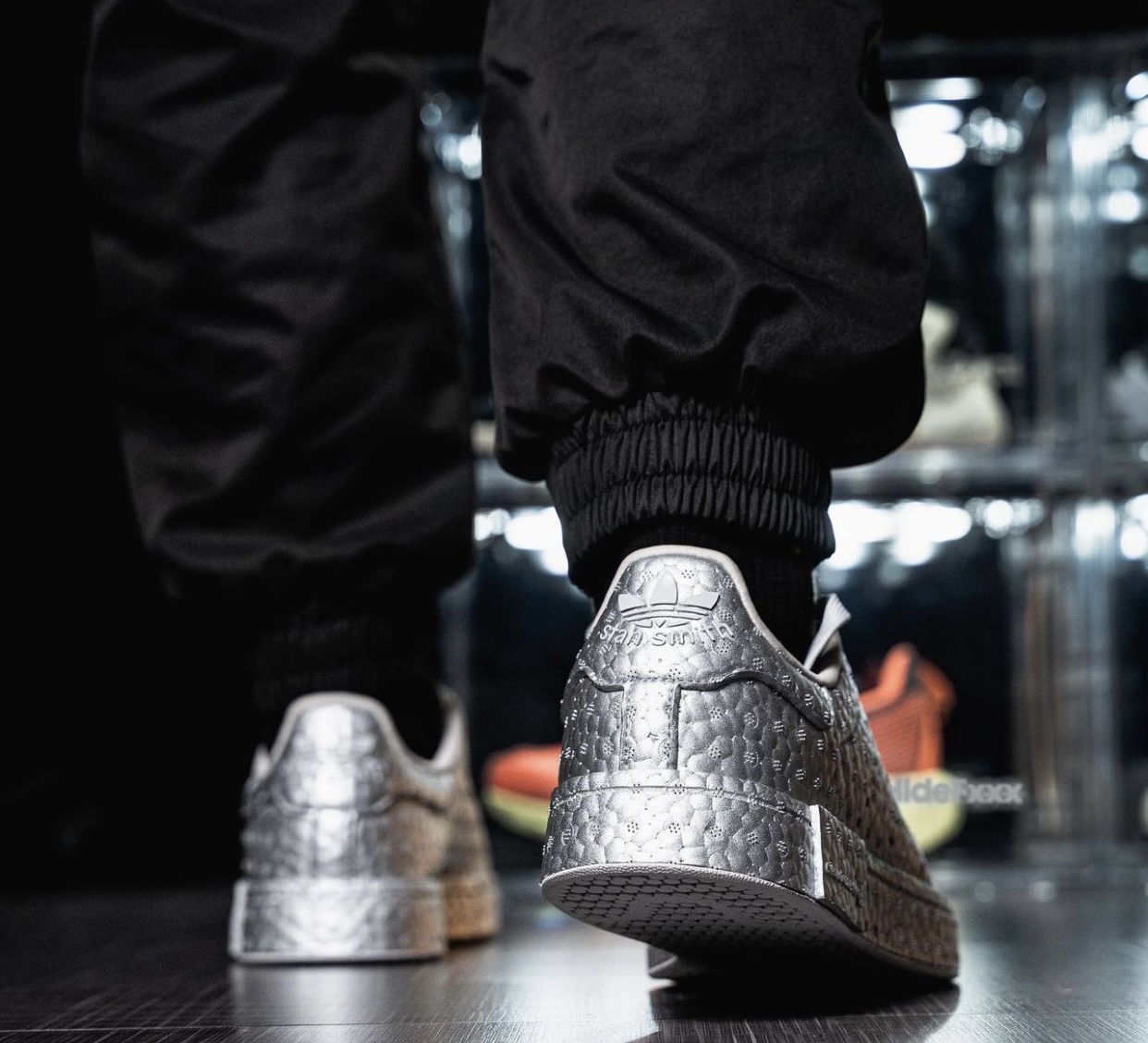 Craig Green adidas Stan Smith Boost Silver Metallic IF2993 on-feet photos showcasing back heel tabs