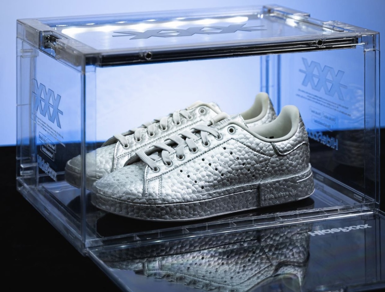 Craig Green adidas Stan Smith Boost Silver Metallic IF2993 in a glass shoebox